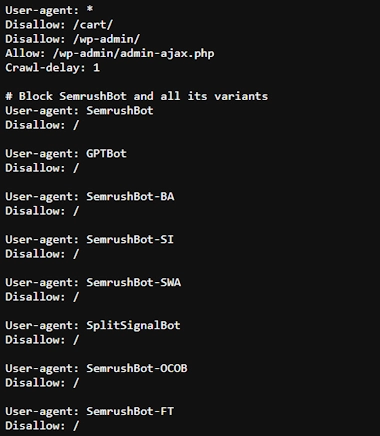 robots text file showing bot access blocks